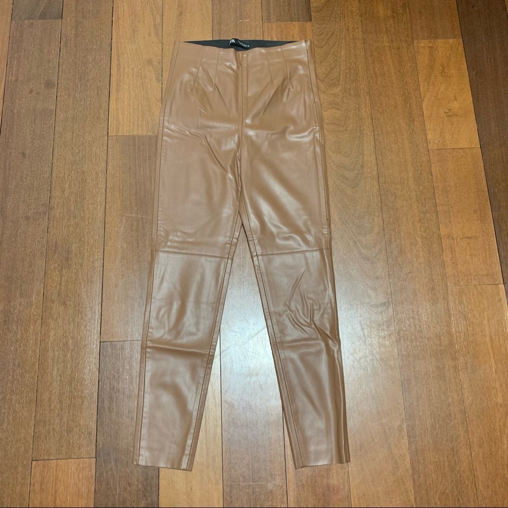 Zara Faux Leather Leggings (Camel)